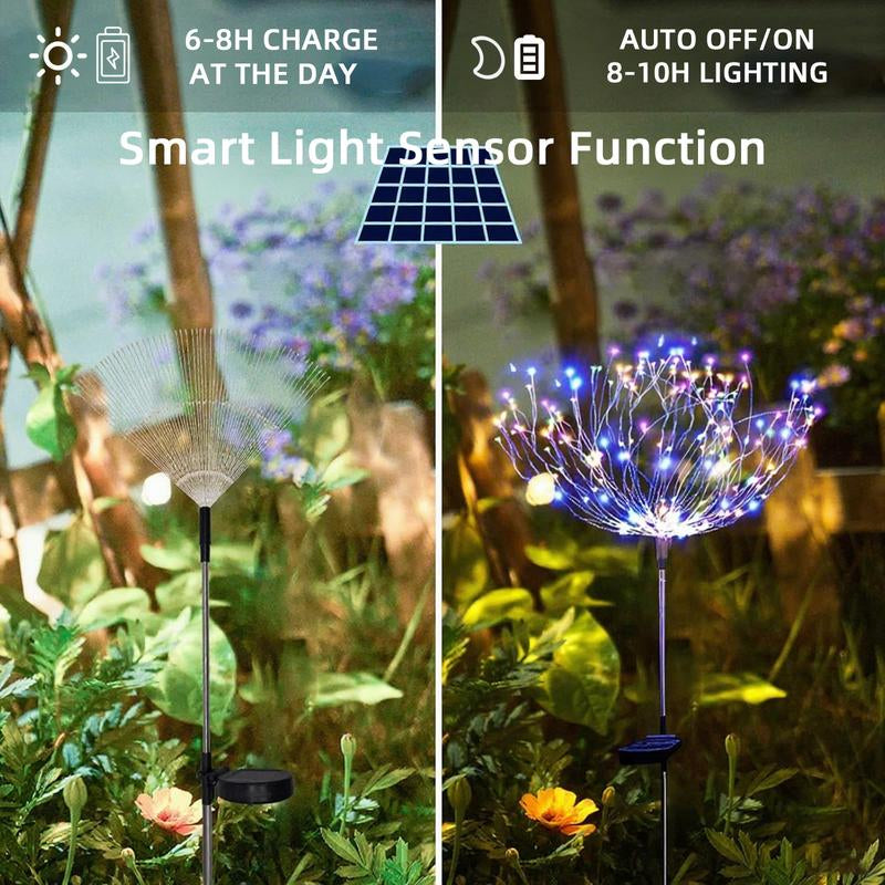 2-Pack Waterproof Solar Garden Lights with 120 LED Firework Stake String Lights for Outdoor Pathway Decor