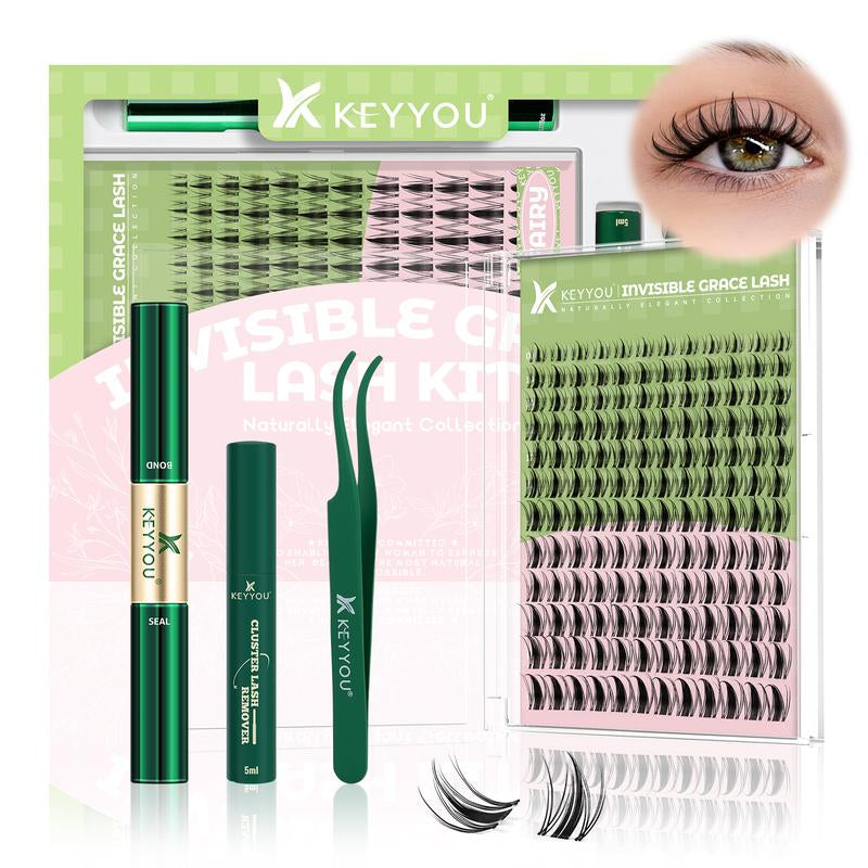 Achieve Glamorous Eyes with KEYYOU Fairy Lash Clusters Kit - Waterproof DIY Eyelash Extensions for a Stunning Wet Look!