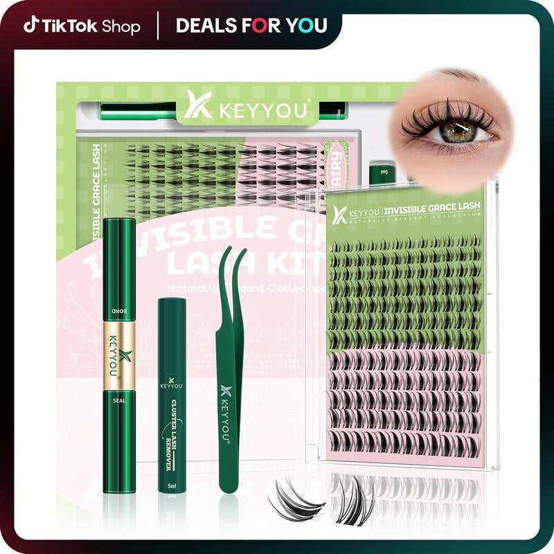Achieve Glamorous Eyes with KEYYOU Fairy Lash Clusters Kit - Waterproof DIY Eyelash Extensions for a Stunning Wet Look!