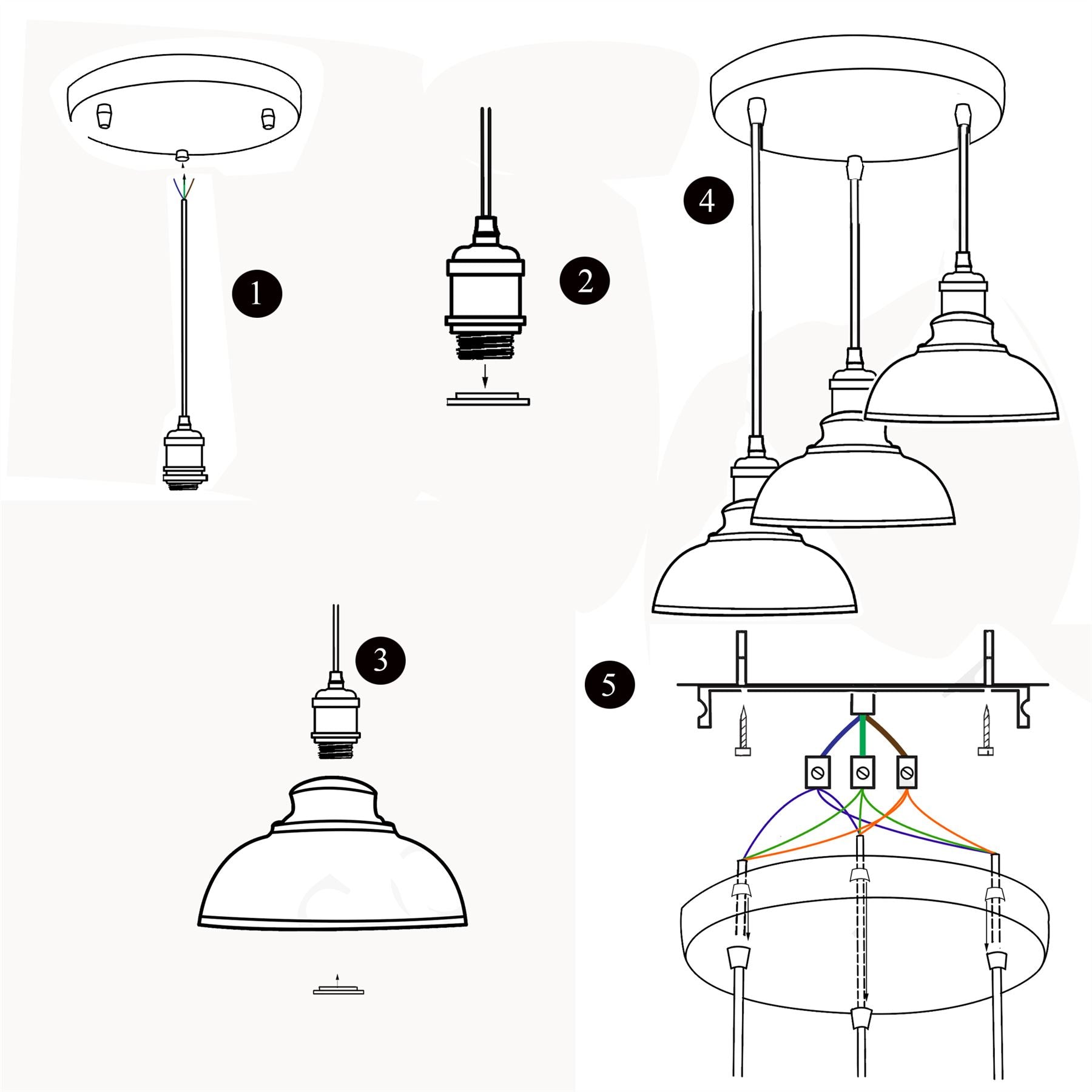 3 Head Dome Shade Pendant Light Cluster Hanging Ceiling Light~4492-3