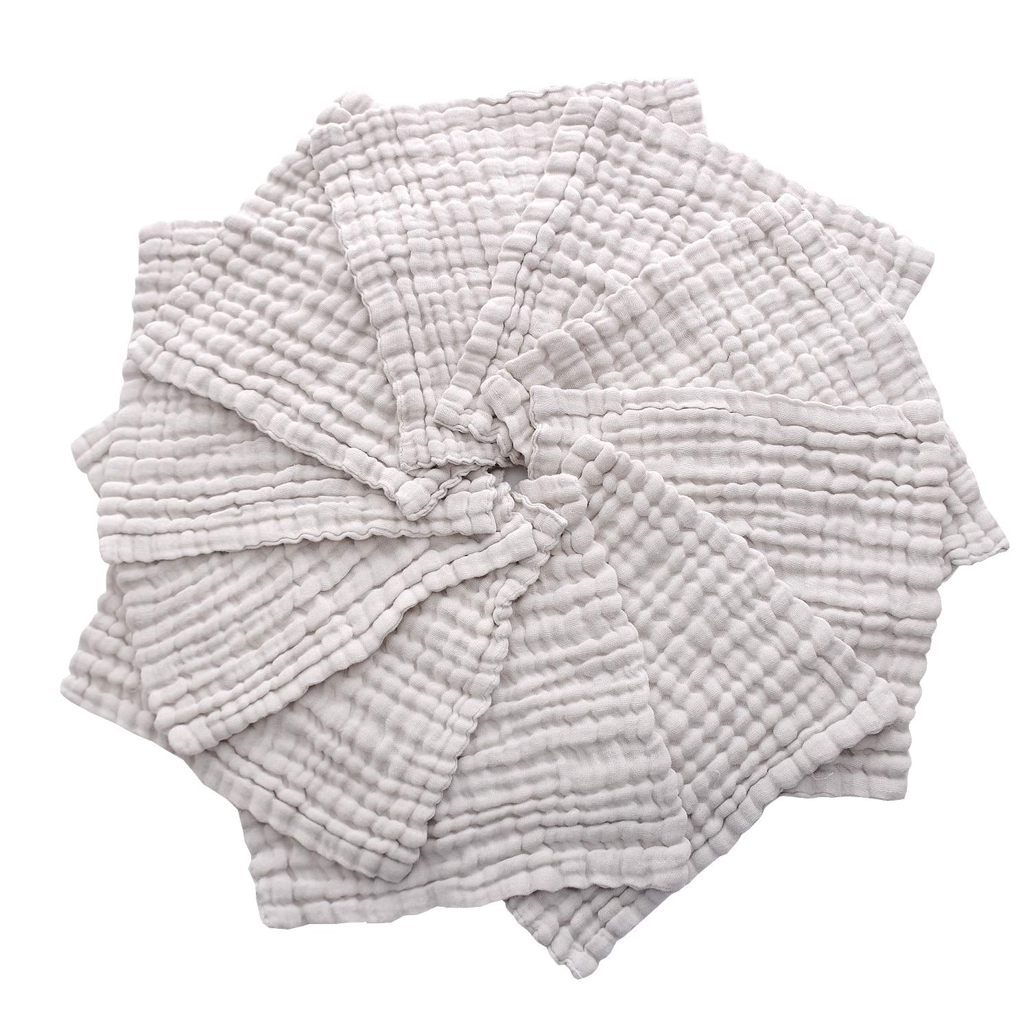 Baby Washcloths - Natural Cotton Baby Wipes - Soft Newborn Face Towel for Sensitive Skin - 10 Pack, 12X12 Inches