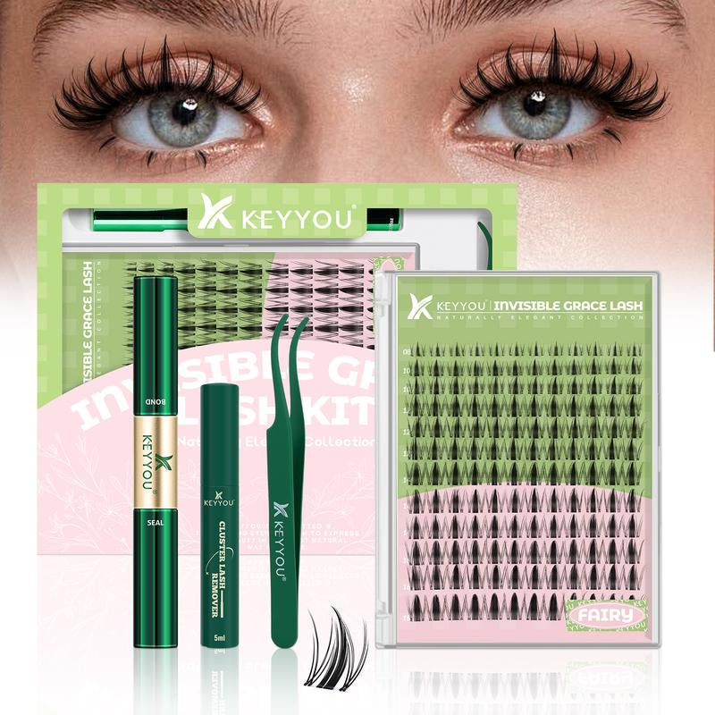 Achieve Glamorous Eyes with KEYYOU Fairy Lash Clusters Kit - Waterproof DIY Eyelash Extensions for a Stunning Wet Look!