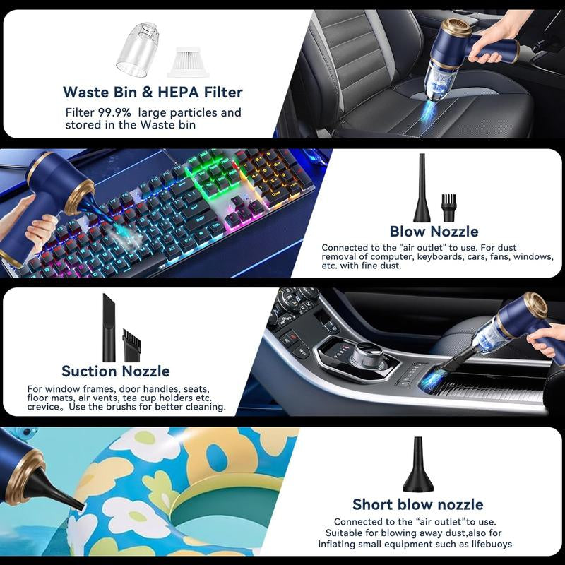BELBUY 19000Pa High-Power Wireless Handheld Car Vacuum Cleaner - Versatile and Compact with Air Gun, Dual Filters, and Multiple Nozzles for Cars, Homes, Offices, and Pet Hair Cleanup