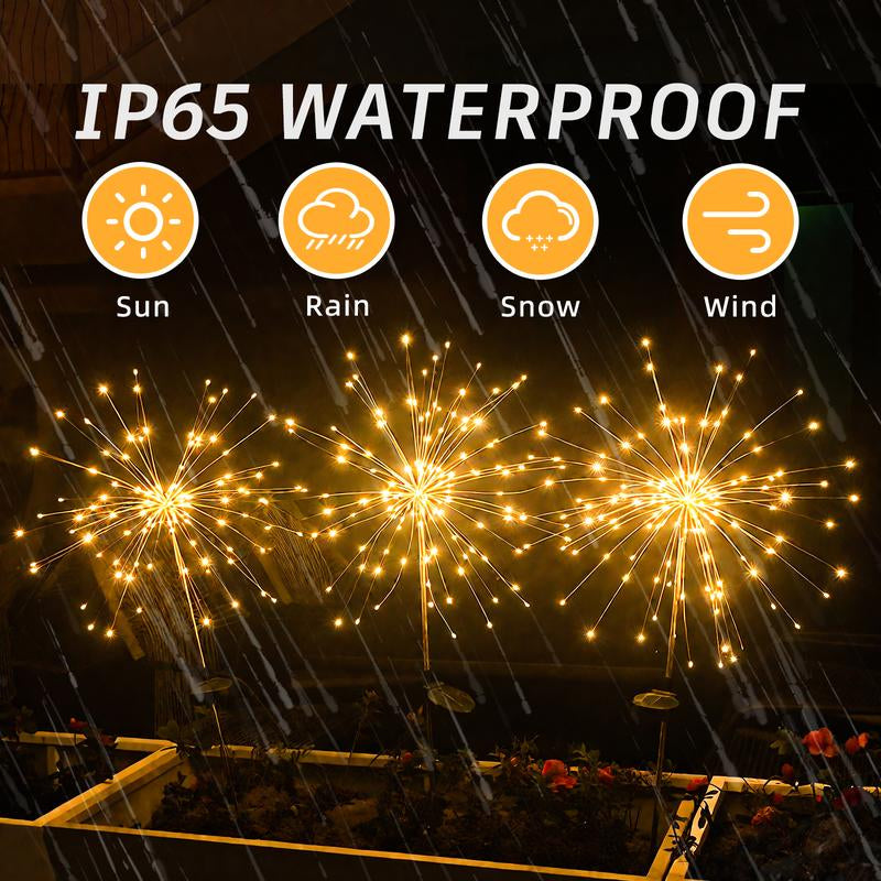 2-Pack Waterproof Solar Garden Lights with 120 LED Firework Stake String Lights for Outdoor Pathway Decor