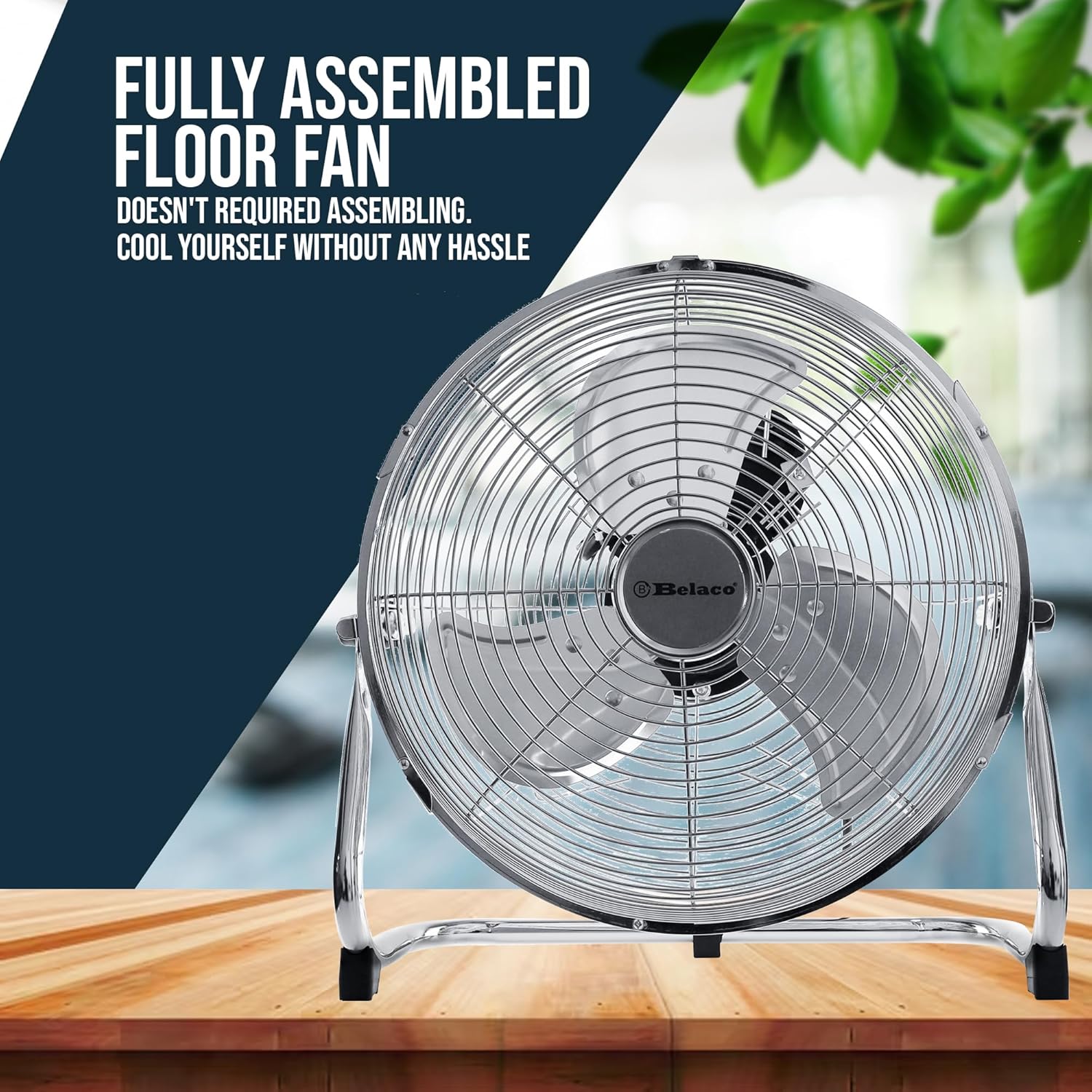 12-Inch High Velocity Metal Floor Fan with Chrome Finish, 3-Speed Adjustable Desk Fan for Residential and Commercial Applications, High Airflow Model BELF-30