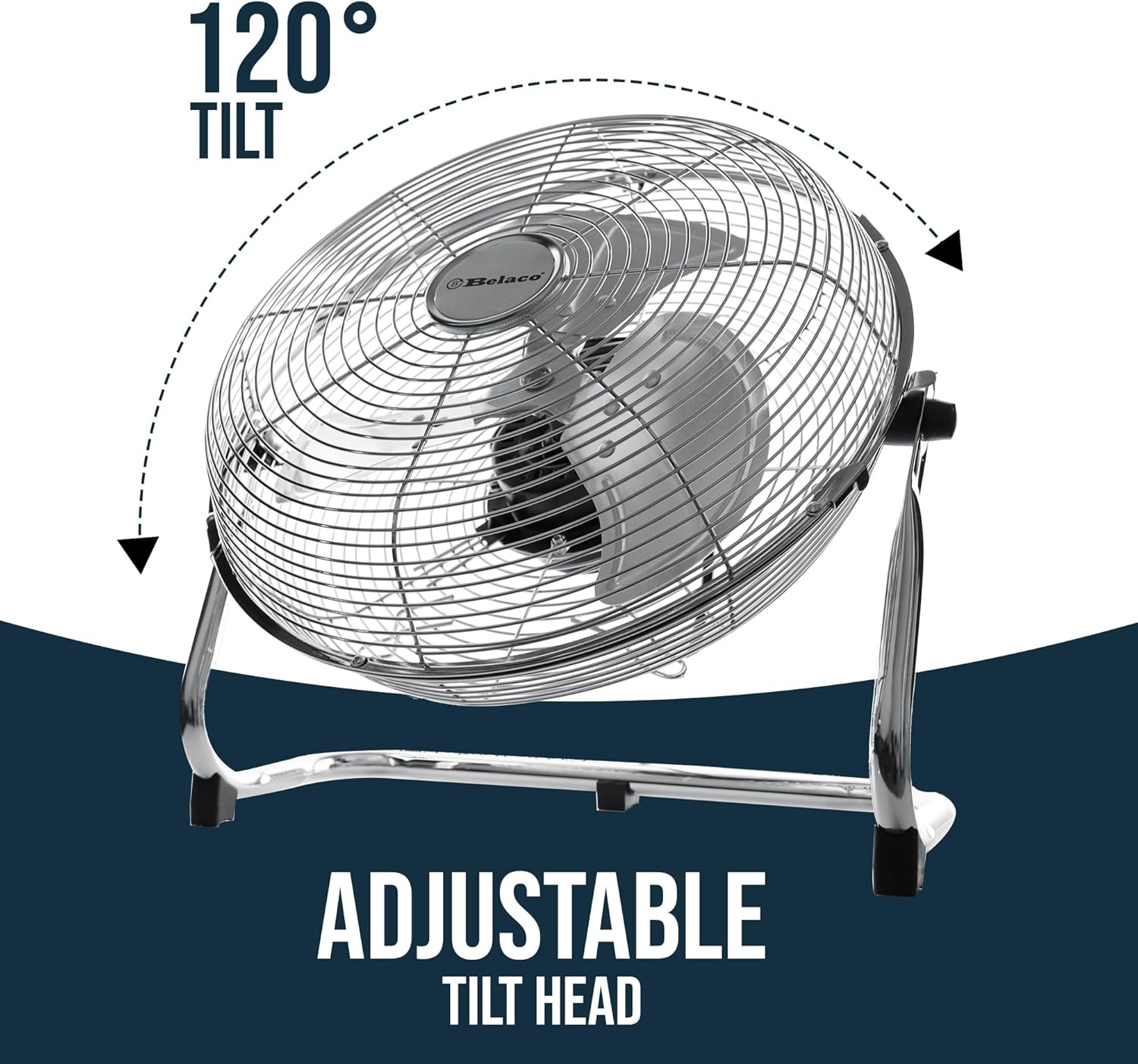 12-Inch High Velocity Metal Floor Fan with Chrome Finish, 3-Speed Adjustable Desk Fan for Residential and Commercial Applications, High Airflow Model BELF-30