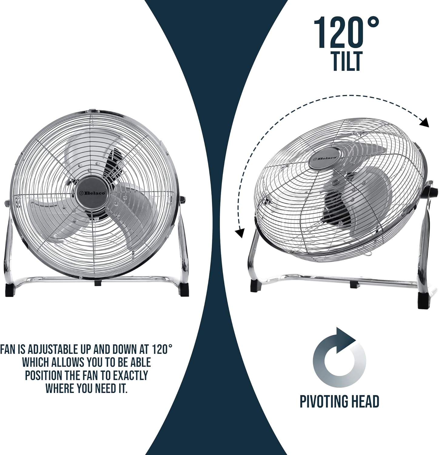 12-Inch High Velocity Metal Floor Fan with Chrome Finish, 3-Speed Adjustable Desk Fan for Residential and Commercial Applications, High Airflow Model BELF-30