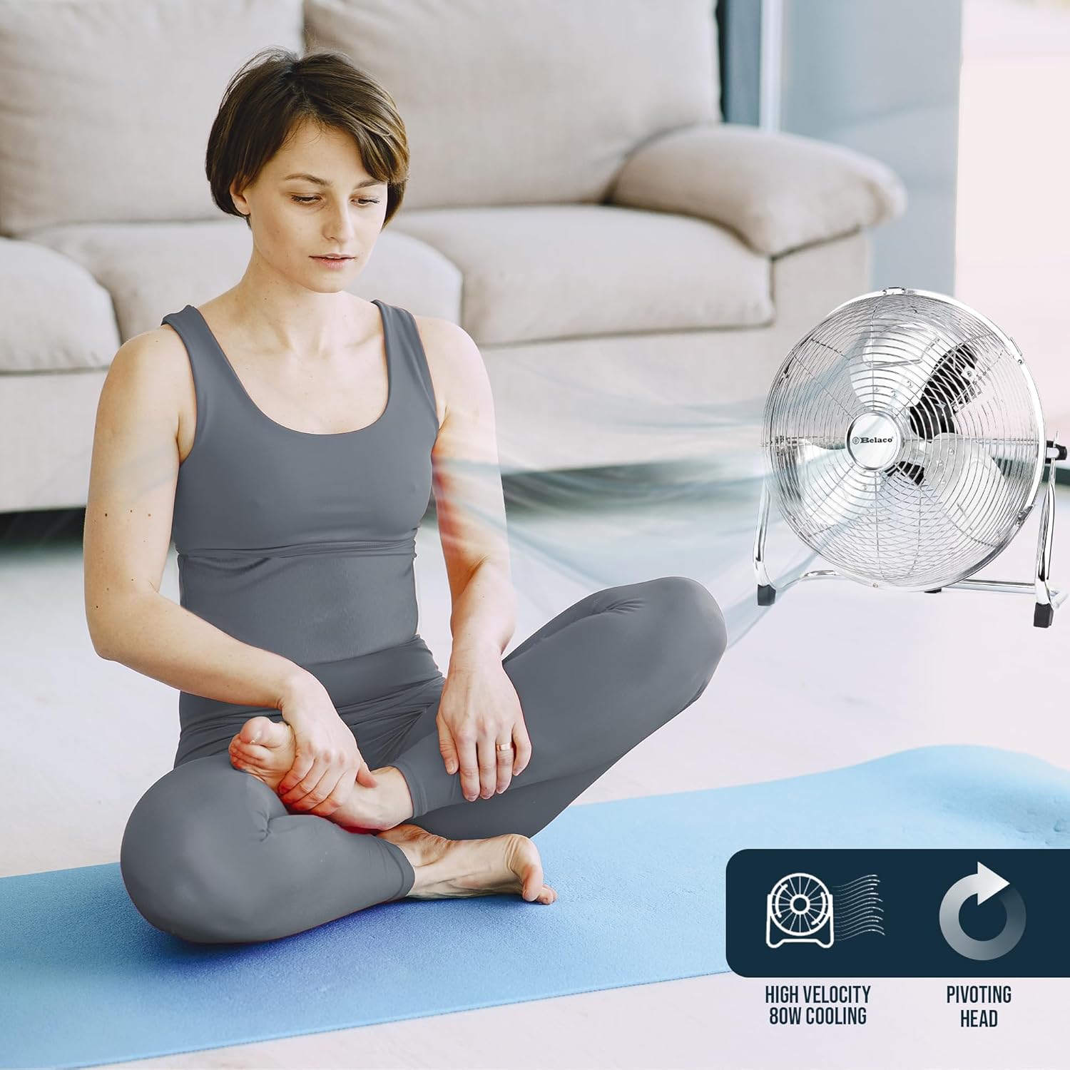 12-Inch High Velocity Metal Floor Fan with Chrome Finish, 3-Speed Adjustable Desk Fan for Residential and Commercial Applications, High Airflow Model BELF-30