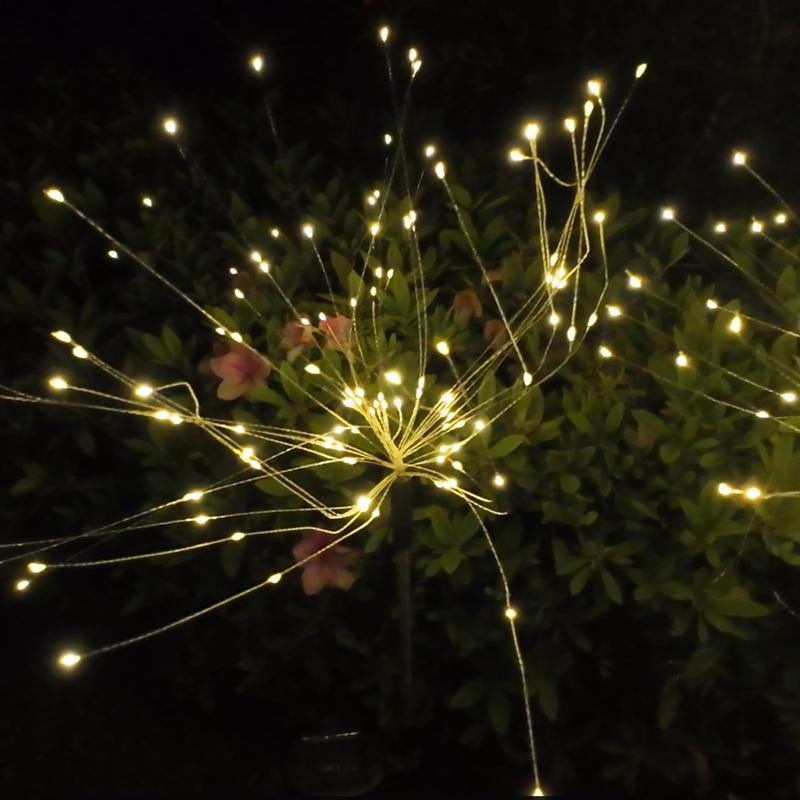 2-Pack Waterproof Solar Garden Lights with 120 LED Firework Stake String Lights for Outdoor Pathway Decor