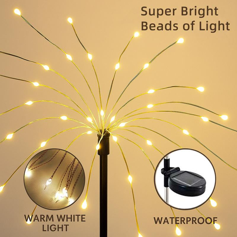 2-Pack Waterproof Solar Garden Lights with 120 LED Firework Stake String Lights for Outdoor Pathway Decor