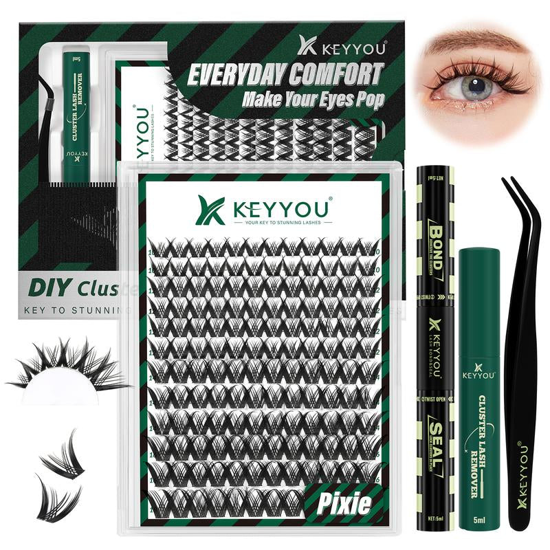 Achieve Glamorous Eyes with KEYYOU Fairy Lash Clusters Kit - Waterproof DIY Eyelash Extensions for a Stunning Wet Look!