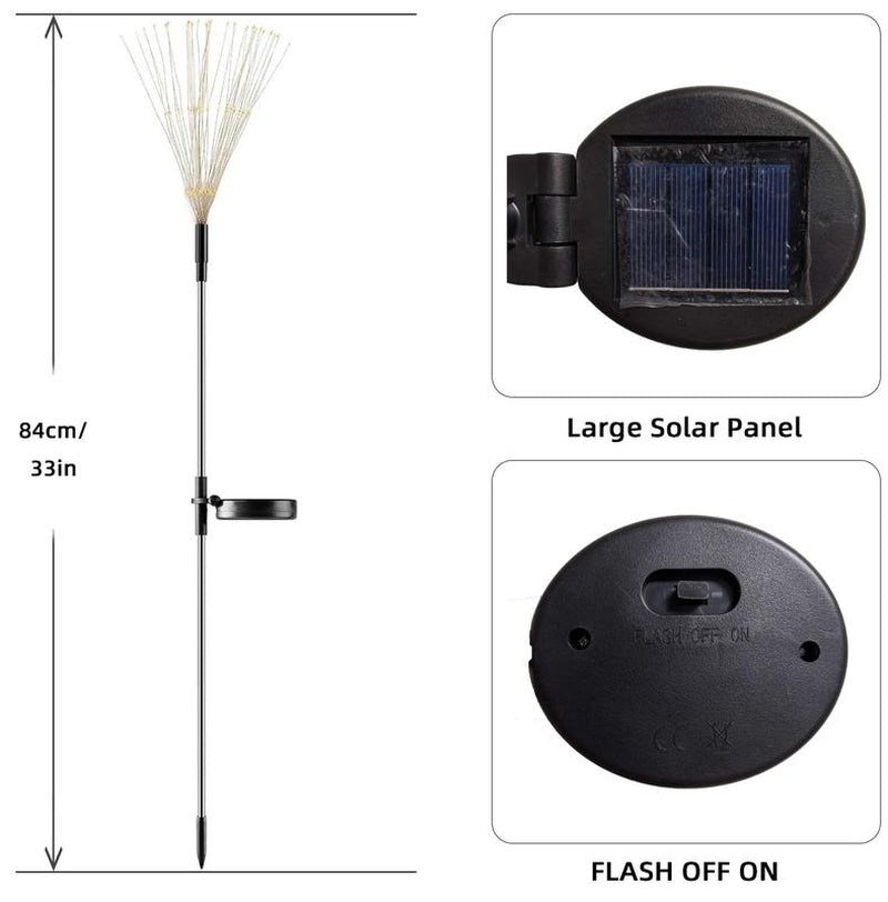 2-Pack Waterproof Solar Garden Lights with 120 LED Firework Stake String Lights for Outdoor Pathway Decor