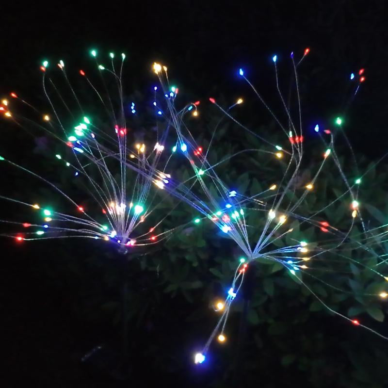 2-Pack Waterproof Solar Garden Lights with 120 LED Firework Stake String Lights for Outdoor Pathway Decor