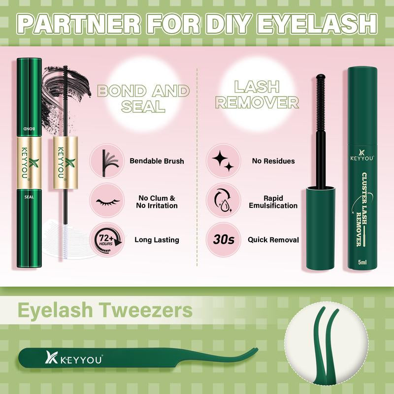 Achieve Glamorous Eyes with KEYYOU Fairy Lash Clusters Kit - Waterproof DIY Eyelash Extensions for a Stunning Wet Look!