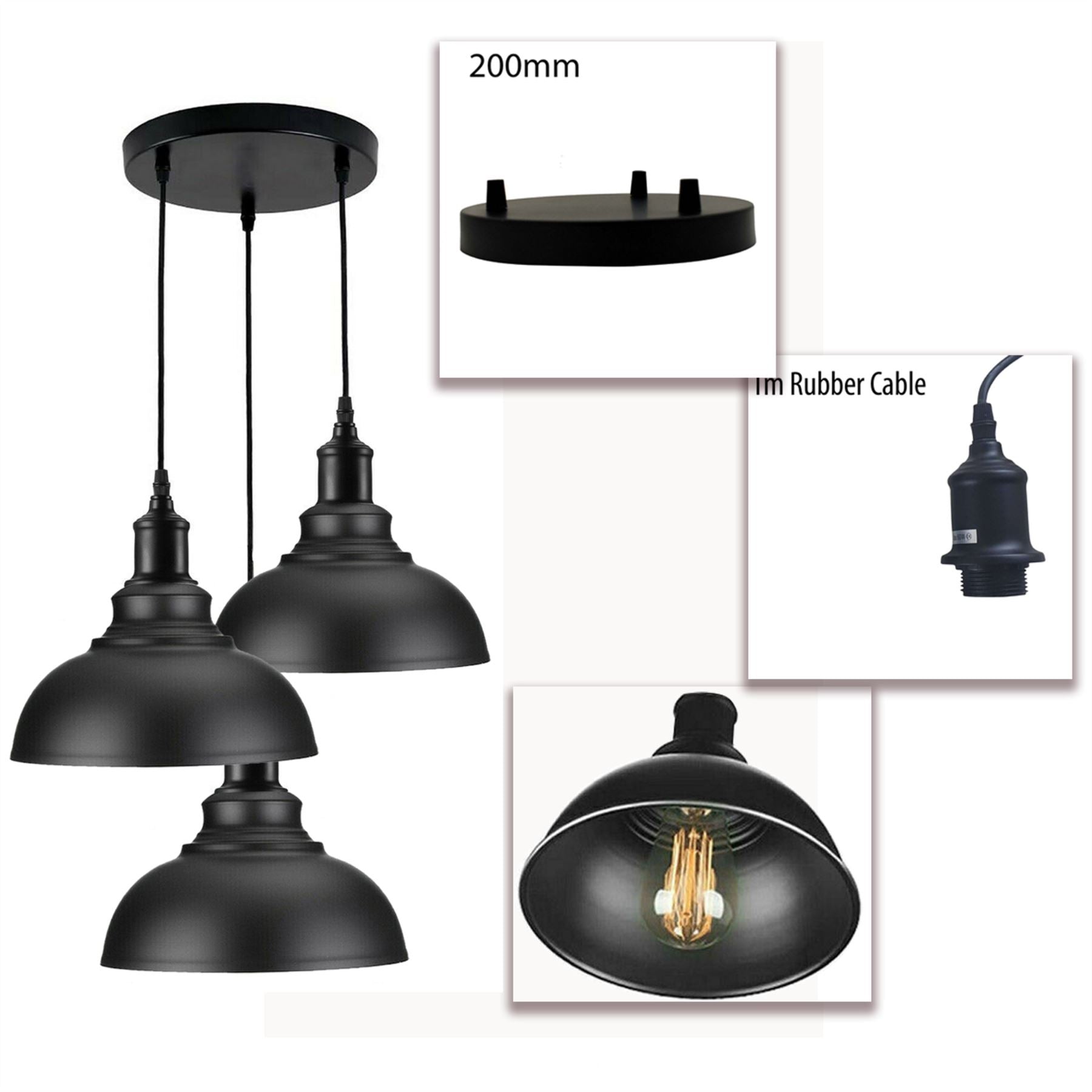 3 Head Dome Shade Pendant Light Cluster Hanging Ceiling Light~4492-4